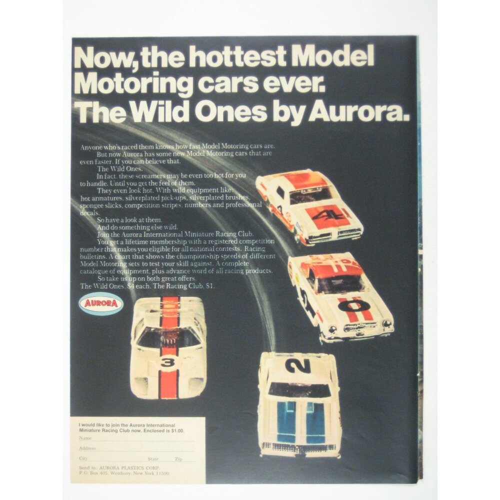 The Wild Ones By Aurora 1960s Vintage Model Car Racing Ad Print AD Toy Car